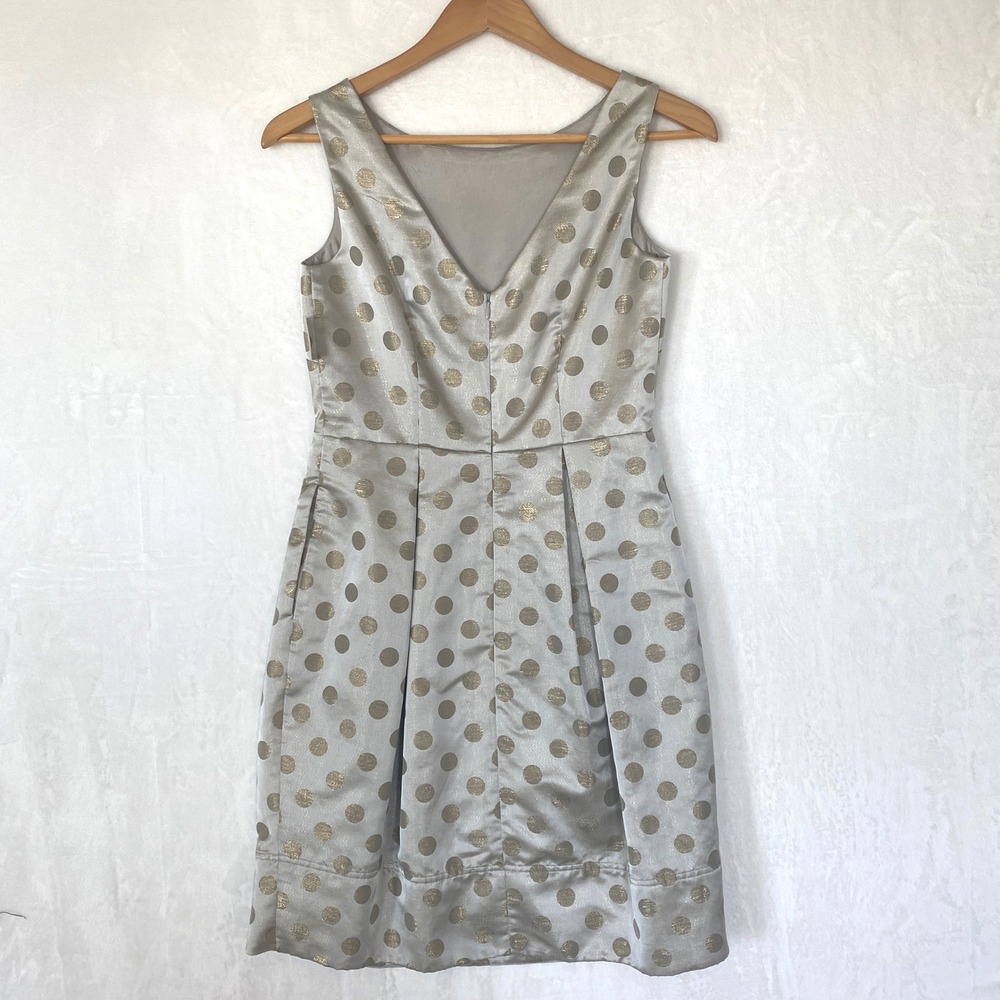 Eliza J Polka Dot Sleeveless Pleated Sheath Dress Metallic Gold Silver Holiday 4 - Picture 5 of 8